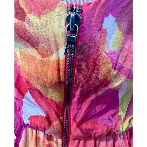 Alice + Olivia Watercolor Floral Silk Sundress Size XS Pink Yellow Coquette - Picture 11 of 14